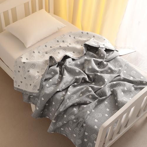 NTBAY 3 Layer Muslin Cotton Toddler Blanket, Jacquard Reversible Nursery Bed Blanket, Super Soft and Thermal for All Seasons, Decoration Gift, 30"x40", Dark Grey Rabblt - color: Dark Grey Rabbit, size: 30x40 Inch (Pack of 1)