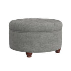 HomePop 25" Button Tufted Round Storage Ottoman - Gray Woven - color: Gray Woven