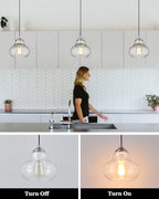 ELYONA 8 Inch Bubble Glass Pendant Light Industrial Kitchen Island Globe Hanging Pendant Light Fxiture Modern Hand Blown Seeded Glass for Farmhouse Dining Room Bar Bedroom Living Room Brushed Nickel - color: Brushed Nickel