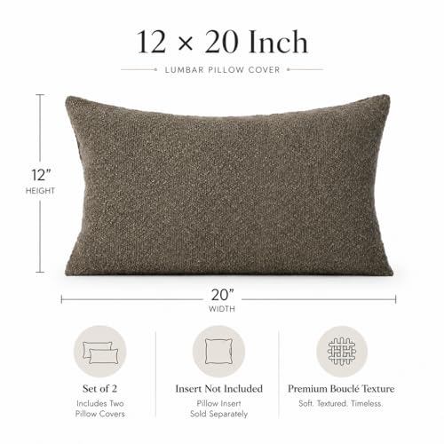 JoraLion 12x20 inch Boucle Throw Pillow Covers, Brown Woven Texture Neutral Pillow Cover Breathable Cushion Case for Couch Sofa Bed Living Room Home Decor, Pack of 2, No Insert - color: Brown, size: 20" x 12" (Pack of 2)