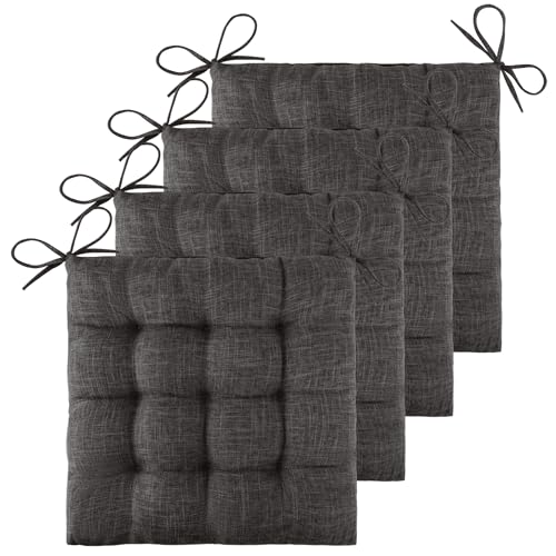 ELFJOY 4 Pack Chair Cushions for Dining Chairs Chair Pads Cushion for Kitchen Office Tufted Textured Square Seat Cushion with Ties (16" Dark Grey) - color: Dark Grey