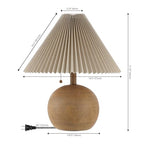 JONATHAN Y 17.25" Brown Wood Finish Sphere Table Lamp, Mid-Century Bedside Nightstand with Beige Pleated Linen Shade, Scandinavian Coastal Style, LED Bulb Included JYL1145A - color: Brown Wood Finish