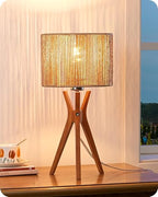 EDISHINE 17.5" Rattan Table Lamp, Wood Bedside Lamp with Handmade Paper Rope Woven Lampshade, Nightstand Lamp for Living Room, Bedroom, E26 Base, ON-Off Switch - color: Vertical Stripes