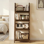 Ladder Shelves - Folding Wooden Ladder Bookshelf, 4-Tier Retro Plant Stand Storage Shelves for Home Living Room, Brown - color: Dark Brown
