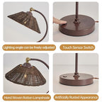 2 Pack Woven Rattan Table Lamp, Boho Plug in Handmade Rattan Shade & Anti-Rust Iron Base Desk Lamp, Plug & Play Vintage Dark Brown Bedside Lamp for Living Room, Office, Bedroom 【Bulb Included】