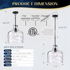 12" Farmhouse Pendant Light, Hand-Blown Clear Hammered Glass Hanging Ceiling Light Fixture with Black Finish and Adjustable Chain, Modern Rustic Lighting for Kitchen Island, Dining Room, E26 Socket - color: Chain Black