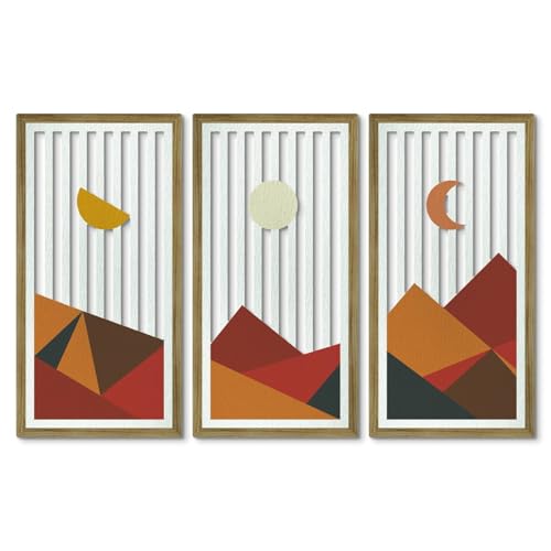 Putuo Decor Vintage Western Wall Art Set of 3, Abstract Geometric Framed Panels in Warm Earthy Hues and Bold Patterns, Rustic Western Wall Decor for Living Room Bedroom, MDF Framed Art - color: Warm Rustic Geometrics