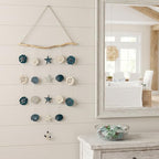 Jhdydz Coastal Beach Wall Art – Capiz Shell & Starfish Wall Decor, Macrame Wall Hanging – Nautical Seashell Decor for Bathroom, Bedroom, Living Room – Boho Beach Themed Room Decor