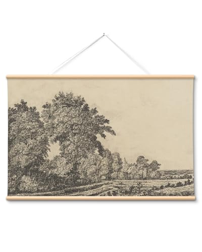 VIYYIEA Extra Large Size Canvas Wall Art, 36x54 Inch Vintage Tree Landscape Hanging Scroll, Black and White Rustic Country-Inspired Artwork for Living Room, Bedroom, Office - color: Old Grove