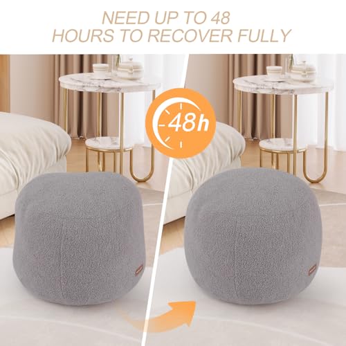 MeMoreCool Stuffed Round Pouf Ottoman Foot Rest, Floor Pouf Foot Stool with Soft Foam Chunk Filling, Small Round Ottoman Footstool Circle Footrest for Living Room, Light Grey - color: Teddy Grey