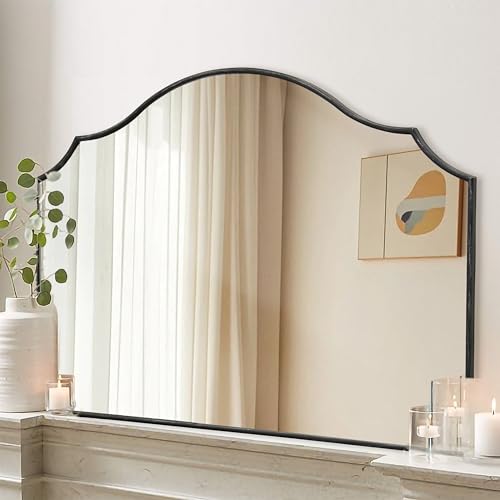 Besdomus Black Scalloped Wall Mirror: 40"x29" Large Modern Wooden Arched Dresser Mirror - Minimalist Fireplace Decorative for Bathroom/Bedroom/Mantel/Vanity/Entryway/Living Room - Stylish Home Decor - color: Black, size: 29"L x 40"W