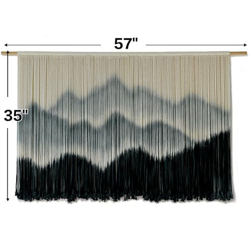 IOWER Macrame Wall Hanging Mountain Dip-Dyed Macrame Wall Decor Large Modern Fiber Art Boho Wall Decor 57" Wx35 L - color: black