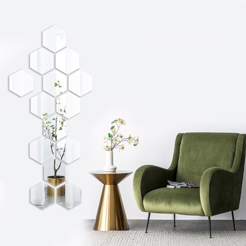 Mirror Wall Stickers - 12PCS Hexagon Art DIY Decorative Acrylic Sheet Plastic Tiles Home Living Room Bedroom Sofa TV Background Decal Decoration - color: Silver