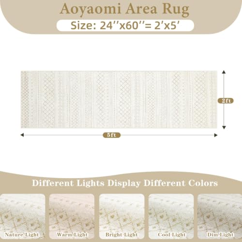 Runner Rug 2x5 Boho Geometric Area Rugs: Small Washable Kitchen Rug, Soft Non Slip Moroccan Long Hallway Rugs for Bedroom Bathroom Laundry Entryway Staircase Foyer(Beige,2X5) - color: Beige, size: 2' X 5' (Rectangular)