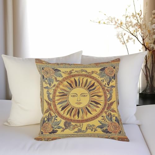 YOU FOUND ME Vintage Boho Sun Design Throw Pillow Cover Home Decor, Vintage Mystic Sun Goddess Art Decor Pillowcase Cushion Cover for Bed Sofa Living Room, Indoor and Outdoor 18x18inch (Moon&Flower) - color: Moon&flower