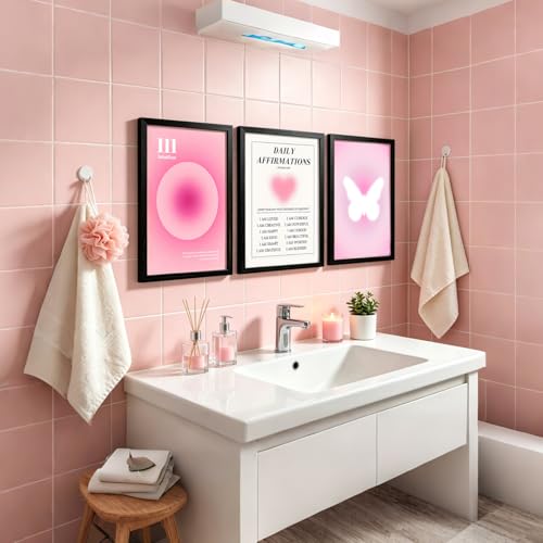 LIANGSU Black Framed Angel Number Affirmations Wall Art Pink Aura Gradient Butterfly Canvas Prints Boho Spiritual Positive Energy Wall Picture for Bedroom Living Room Office 12x16 Inch - color: Pink Affirmations Wall Art, size: 12x16 Inches