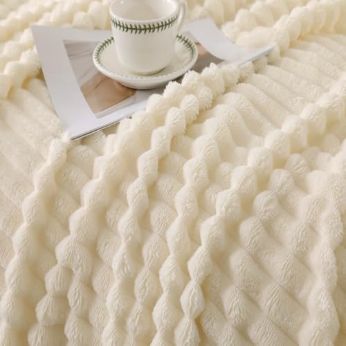 Beige Throw Blanket for Couch Sofa 50 * 60 inches Striped Fleece Blankets Room Home Decor Lightweight Plush Soft Cozy Gifts for Women Mom Girls - color: Beige, size: Throw(50"x60")