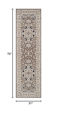 Superior Indoor Runner Rug, Plush Carpet Cover, Traditional Oriental Medallion, Perfect for Hallway, Entryway, Living Room, Dining, Bedroom, Office, Kitchen, Glendale Collection, 2' 7" x 6', Brown - color: Brown, size: 2'7" x 6' (Runner)