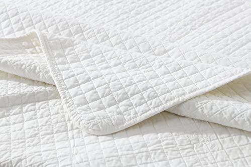 100% Cotton Quilted Throw Decorative Throw Blanket Multi Color Super Soft Warm Indian Vintage Reversible Quilt for Sofa and Couch 50"x60" (Soft White) - color: Soft White