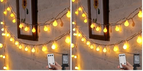 Minetom Globe String Light, 33 Feet 100 Led Fairy Lights Plug in, 8 Modes with Remote Mini Globe Lights for Indoor Outdoor Bedroom Party Wedding Garden Christmas Tree Decor, Warm White (Pack of 2) - color: Warm White, size: 100LED (Pack of 2)