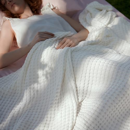 Bedsure Cooling Cotton Waffle Full Size Blanket - Lightweight Breathable Blanket of Rayon Derived from Bamboo for Hot Sleepers, Luxury Throws for Bed, Couch and Sofa, Ivory, 80x90 Inches - color: Ivory, size: Full (80" X 90")