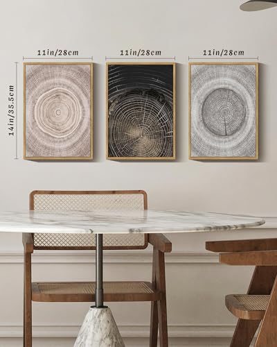 PHOPAGO Vintage Wood Tree Rings Wall Art Farmhouse Rustic Framed Canvas Paintings Living Room Bedroom Decor Nature Artwork 11x14in Natural Framed - color: Tree Grain Ring, size: 11" x 14" x 3 Pcs Natural