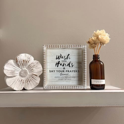 Boho Farmhouse Wooden Framed Bathroom Decor Signs, Funny Restroom Decorative Plaque Small Cute, Toilet Rules Shelf Decoration (Wash Your Hands) - color: Wash Your Hands
