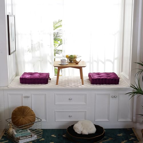 vctops Square Solid Color Velvet Seat Cushion with Handle Tufted Thicken Chair Pad Tatami Floor Pillow Cushion 16.5"x16.5"x4" Purple - color: Purple