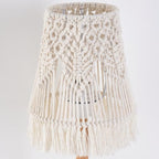 16" Tall Table Lamp Set of 2, Handwoven Macrame Shade & Solid Wood Base, Bohemian Style Bedside Lamp for Living Room, Bedroom, Study Office Decor