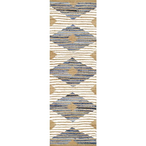 nuLOOM Hand Braided Marla Denim And Jute Diamonds Runner Rug, 2' 6" x 6', Off-white - color: Marla Off-white, size: 2'6" x 6' (Rectangular)