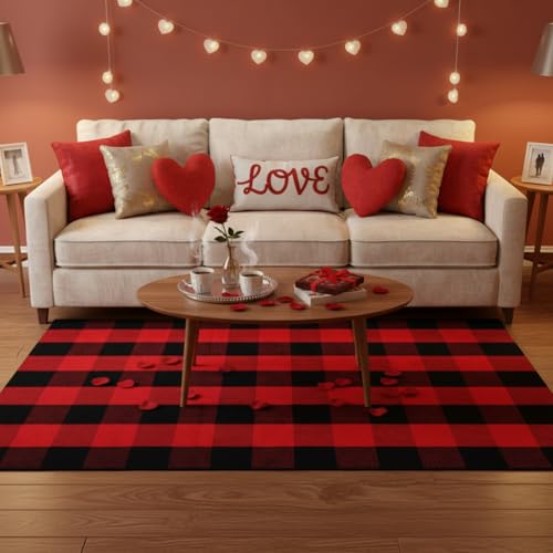 HunnmingRe 4 Pcs 4th of July Buffalo Plaid Outdoor Rug 27.5'' x 43'' Front Door Mat Washable Cotton Farmhouse Mat Checkered Carpet for Indoors, Layered, Porch, Farmhouse (Buffalo Plaid,Classic) - color: Classic