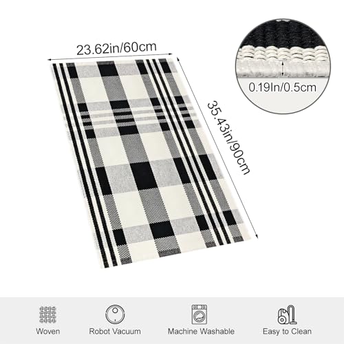 Buffalo Plaid Checkered Rug 2'x3' Front Door Mat Outdoor,Black and White Rugs Cotton Washable Front Porch Rug Layered Doormats for Patio Farmhouse Entryway Kitchen Foyer - color: Black and White Checkered Rug, size: 2‘×3’