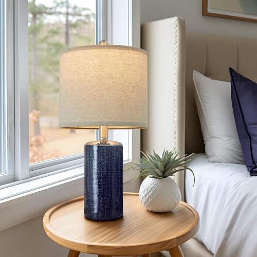 G-SAFAVA 20.25" Small Table Lamps Set of 2 Modern Ceramic Lamps for Living Room Farmhouse Bedside Lamps Boho for Night Stands Bedroom Lamps Side Table Lamps End Table Lamps, Blue - color: Blue