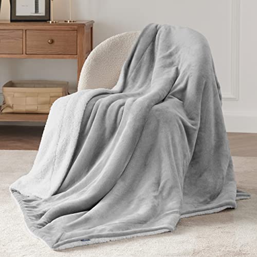 Bedsure GentleSoft Sherpa Fleece Throw Blanket for Couch, Non-Heated, Thick and Warm Throw for Women and Men, Soft Fuzzy Plush Blanket for Winter, Light Grey, 50x60 Inches - color: 02 - Light Grey, size: Throw (50" X 60")