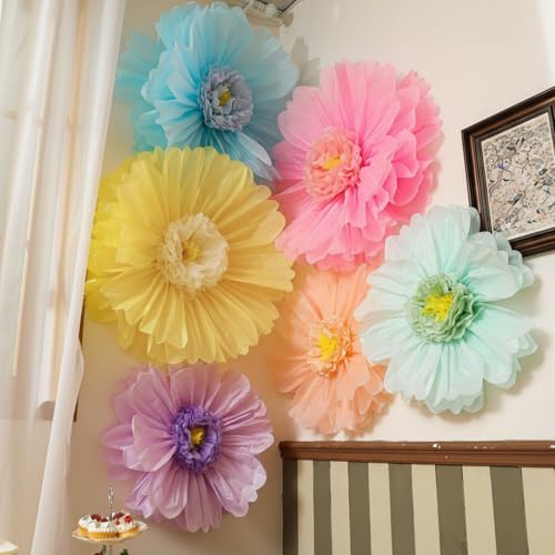 Giegxin 6 Pcs 31.5", 24" Pastel Giant Paper Flower Colorful Large Tissue Paper Flower for Wall Big Pastel Floral Decorations for Wall Wedding Bridal Shower Baby Shower Mexican Fiesta Crepe Birthday - color: Pastel, size: 31.5", 24"