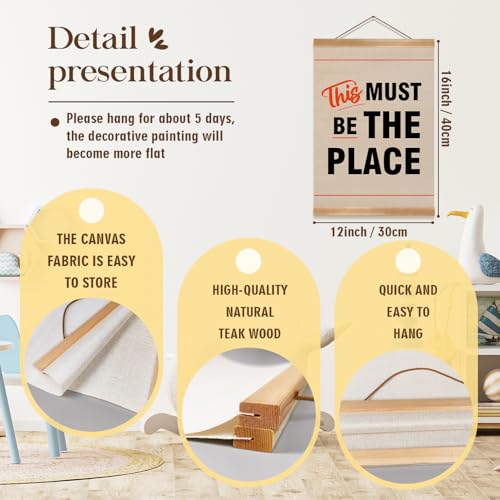 Vintage Wall Art Decor - This Must Be The Place -Inspirational Wall Hanging Decor With Hanger Frame,Preppy 70s Vintage Canvas Poster for Office Couples New Home Housewarming Gift 12x16Inch(Black) - color: Black