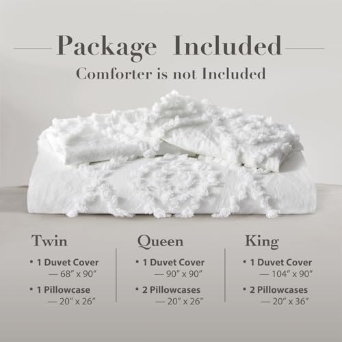Oli Anderson Tufted Duvet Cover Queen Size, Soft and Lightweight Duvet Covers Set for All Seasons, 3 Pieces Boho Embroidery Shabby Chic Bedding Set (White, Queen, 90" x 90") - color: White, size: Full/Queen(90"×90")