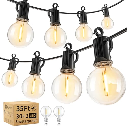Brightown Outdoor String Lights - Waterproof Globe Patio Lights 35 Ft with 30 G40 Shatterproof LED Bulbs, Connectable Commercial Hanging Light for Backyard, Bistro, Porch, Cafe, Deck, Garden - color: Black, size: 30FT