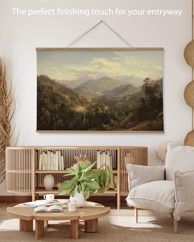 ARPEOTCY Extra Large Vintage Framed Wall Art, 36x54 Inch Mountain Mist Forest Landscape Hanging Canvas Prints Scroll Wall Art Decor for Living Room Bedroom, Retro Scenery Pictures Above of Bed - color: Deep Mountain Mist Forest