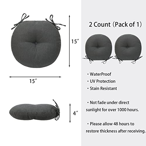 Bistro Chair Cushions 15 inch,Set of 2,Tufted Round Chair Cushions with Ties,15"x15"x4",Water Resistant Round Seat Cushion for Barstool Chairs,Patio Garden Kitchen Outdoor Furniture(Charcoal Gray) - color: Charcoal Gray, size: 15"x15"