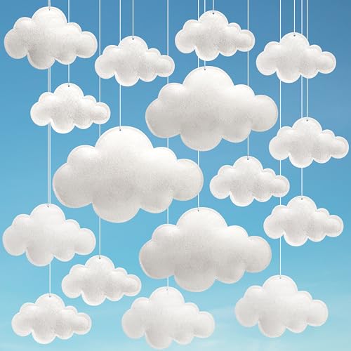 Ayfjovs 16PCS Cloud Hanging Decoration - 3D Felt Clouds for Nursery, Stage Props and Classroom Decor - style: Puffy Style-16pcs