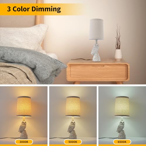 Vintage White/Wood Grain Owl Table Lamp - Resin Sculpture Base & Linen Shade | 16.5in Height Decorative Lamp for Bedroom/Study | Rocker Switch (BW-1) - color: BW-1