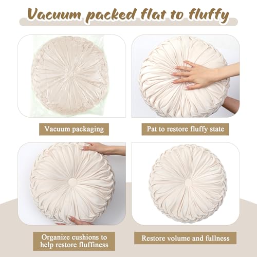 Drydiet 1 Pcs Round Throw Velvet Pillows Decorative Pleated Throw Pillows Diameter Accent Pumpkin Boho Chair Cushion for Couch Sofa Home Decoration (Beige,15'') - color: Beige, size: 15''