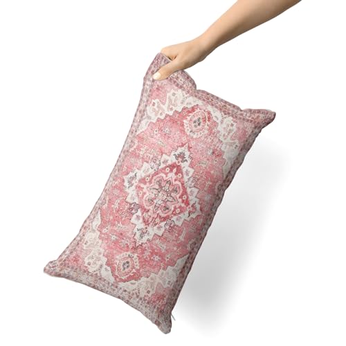 Snycler Pink Boho Throw Pillow Covers Set of 2 Monaco Rug Carpet Double Sided Pattern Cotton Soft Pillow Case Cushion Cover Pillowcase for Garden Couch Sofa Bed Decorative 12x20 inch - color: Pink, size: 20" x 12" (Pack of 2)