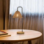 Small Bedside Night Table Lamp for Bedroom, Minimalist Nightstand Lamp with Boho Paper Rattan Shade, Study Reading Desk Lamp for Kids Room, Living Room, College Dorm, Home, Office