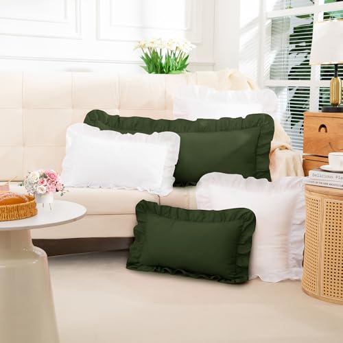 Olive Green Ruffle Body Pillow Cover 20x54 Inch, Ruffled Long Pillowcase for Couch Sofa Bed, Decorative Farmhouse Body Pillow Shams, Pack of 1 - color: Olive Green, size: 54" x 20" (Pack of 1)