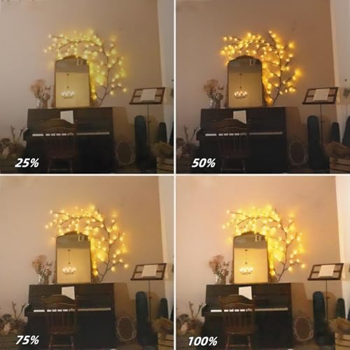 Enchanted Willow Vine Room Decor: 7.5Ft Christmas Decorations Flexible Fairy Lights with Remote Control, 144 LEDs Twinkle Tree Lighted Branches for Wall Bedroom Living Room (2 Pack) - color: Brown X2