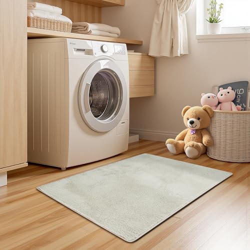 jinchan Solid Plush Area Rug 2x3 Performance Shaggy Washable Rug Indoor Entryway Doormat Soft Modern Faux Wool Cozy Non Slip Carpet for Living Room Kid Room Bedroom Nursery Ivory - color: Solid Ivory, size: 2' x 3' (Rectangular)