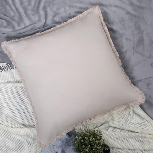 Linen Euro Sham Covers Tassel Natural Beige European Sham 26x26 Set of 2 Cotton Taupe Camel Oatmeal Light Brown Greige Boho Farmhouse Fringed Euro Pillowcases Decorative Pillow Covers Large Square - color: Linen, size: 26" x 26" (Pack of 2)