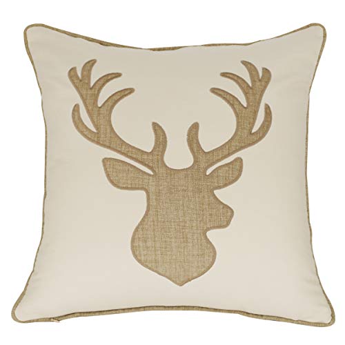 Embroidered Throw Pillow Covers Deer Head Pattren 18x18 Inches for Living Room Cotton Cushions Covers (Khaki) … - color: Deer Head-khaki